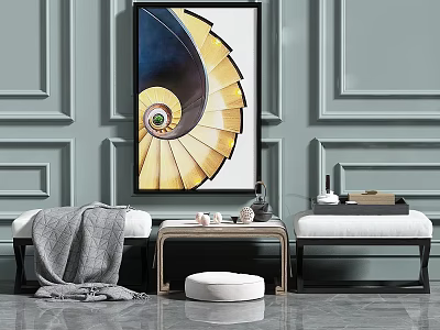 Modern Single Sofa In Gray Fabric With Side Table And Abstract Wall Art Decor 3d model