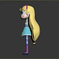 Cartoon Character With Blonde Hair Pink Horns Blue Dress Purple Stockings And Outstretched Arms