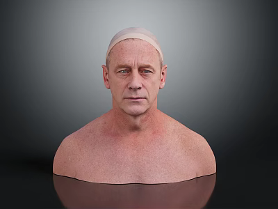 Bald Shirtless Male Upper Body Against Gray Gradient Background With Reflection 3d model