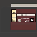 Modern Red Sideboard With LED Lighting Glass Doors Storage Cabinets And Coffee Machine