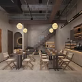 Cozy Café Interior Design With Wooden Tables Chairs Pendant Lights And Bar Counter