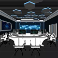 Modern Monitoring Room Command and Control Hall Monitoring Hall Dispatching Command Center Office Desk and Chair 3d model
