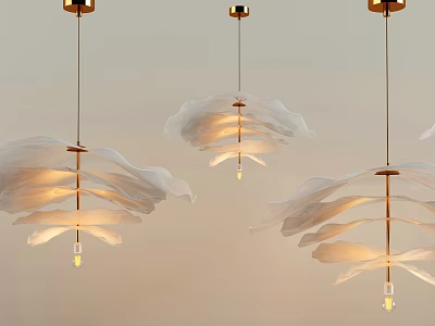 Modern Flower Petal Chandelier With White Lampshade And Gold Metal Hanging Frame 3d model