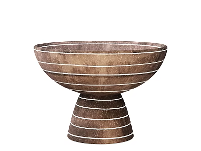 Brown Ceramic Bowl With White Stripes And Pedestal Base For Home Decor 3d model