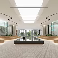 Modern Lobby Reception Desk Interior Design With Skylight Plants And Seating Area