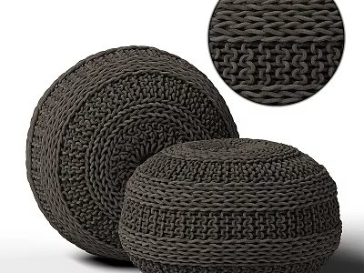 Round Dark Brown Knitted Pouf Ottoman With Woven Texture for Home Decor 3d model