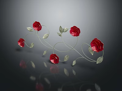Intricate Floral Carving With Red Roses Silver Leaves And Curved Vines 3d model
