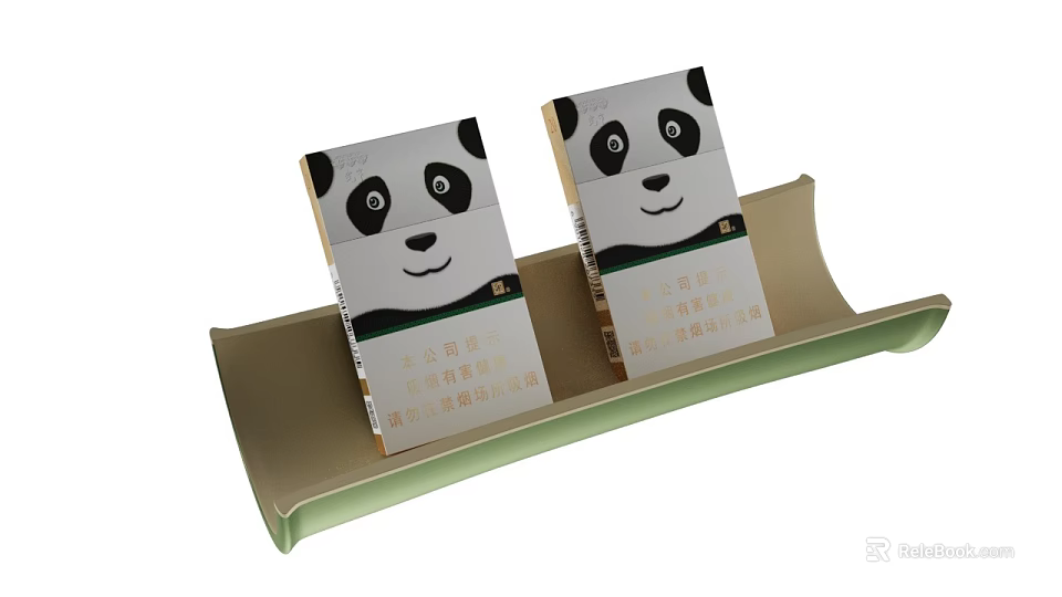 Two Stylish Panda Design Cigarette Packs Displayed in Green Tray 3d model 