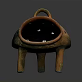 Ancient Clay Pottery With Three Legs Handle And Perforated Surface 3d model