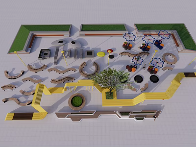 Outdoor Chairs In Modern Garden Layout With Green Plants And Leisure Areas 3d model