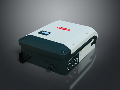 Efficient Solar Inverter With White And Dark Green Casing Red Label And Digital 3d model