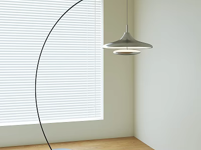 Arc Floor Lamp in Modern Room With White Blinds Light Colored Walls and Wooden Floor 3d model
