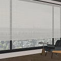 Elegant Roman Blinds For Large Window Interior With City View And Leather Chair