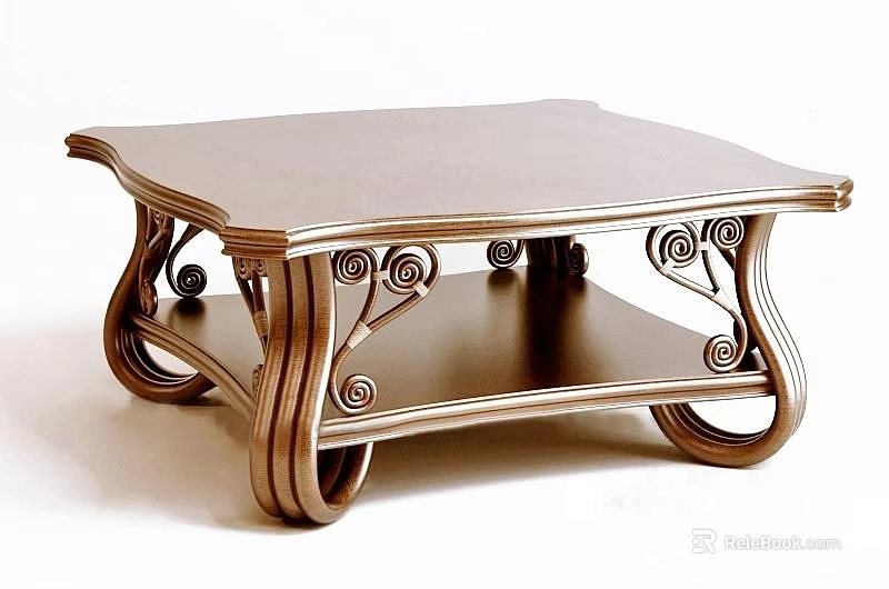 Classic Wooden Coffee Table With Carved Curved Legs And Lower Shelf Design 3d model 