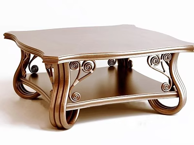 Classic Wooden Coffee Table With Carved Curved Legs And Lower Shelf Design 3d model