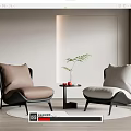 Modern Leisure Chairs With Brown White Pillows Black Frame Side Table And Green Plant