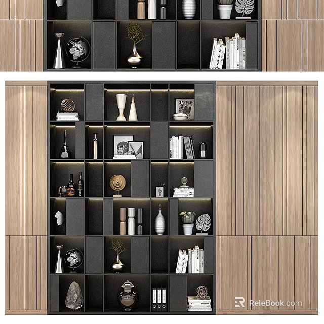 Modern Shoe Cabinet Interior Design With Open Shelves And Wooden Paneling 3d model 