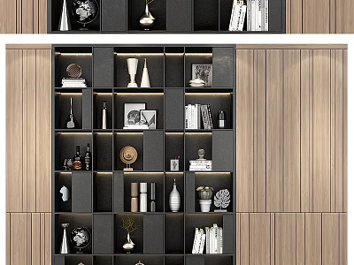 Modern Shoe Cabinet Interior Design With Open Shelves And Wooden Paneling 3d model