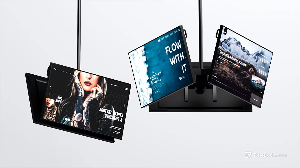 Modern TVs With Multiple Screens Displaying Diverse Content And Hanging Design 3d model