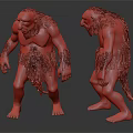 Furry Mythical Creature Design With Green Skin And Two Standing Perspectives