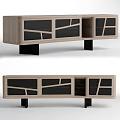 Modern Wooden TV Stand With Black Glass Doors And Storage Design