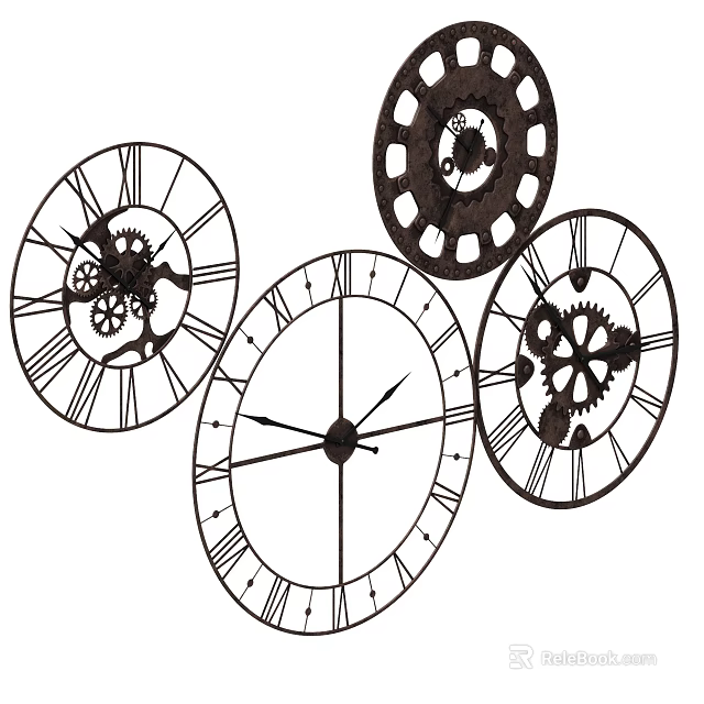 Vintage Metal Clock Face Wall Decor With Gear Design And Roman Numerals 3d model 