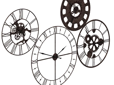 Vintage Metal Clock Face Wall Decor With Gear Design And Roman Numerals 3d model