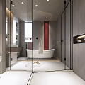 Modern Minimalist Neutral Bathroom With Freestanding Tub Glass Shower And Floating Vanity Interior Design