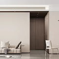 Modern Living Dining Room Interior With TV Wall Bookshelf Decorative Painting And Marble Top