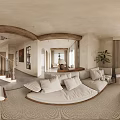 Warm Natural Living Dining Room With Wooden Furniture Beige Sofa And Potted Plant