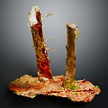 Natural Wooden Logs On Textured Stone Base With Red Brown And Green Mossy Accents