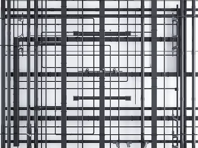 Industrial Pipes Layout In Black Grid Framework With Structural Metal And Open Design Structure 3d model