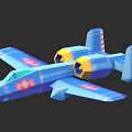 Cartoon Style Blue Fighter Jet With Yellow Engines And Red Patterns On Wings