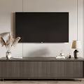 Modern TV Stand With Wall Mounted TV Table Lamp Dried Pampas Grass And Decorative Items