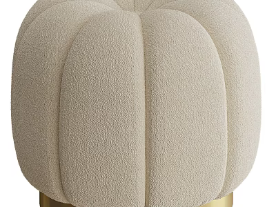 Beige Soft Pumpkin Shaped Stool With Textured Surface And Gold Base 3d model