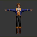 Red Haired Male Game Movie Character in Blue Coat Yellow Vest with Arms Outstretched