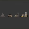 Miniature Building Models Displaying Various Architectural Styles On Green Base With Trees