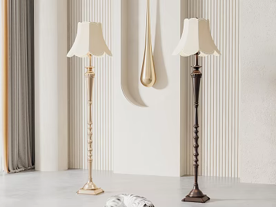 Elegant Modern Interior With Gold And Dark Brown Decorative Floor Lamps 3d model