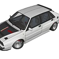 Classic Sporty Modified Hatchback Car Silver Body With Black Wheels And Red Front Stripe