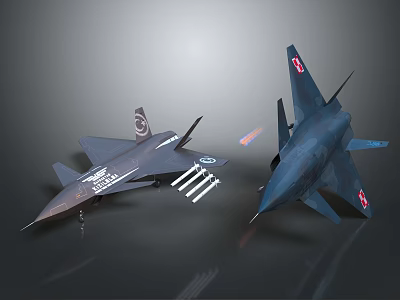 Two Advanced Fighter Jets With Military Emblems And Attached Missiles 3d model