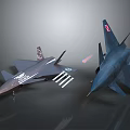 Two Advanced Fighter Jets With Military Emblems And Attached Missiles