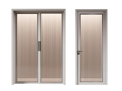 Modern Single And Double Swing Doors With Glass Vertical Stripes And Silver Frame 3d model