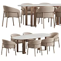 Elegant Modern Dining Table Set With Oval Marble Top And Beige Metal Frame Chairs 3d model