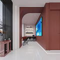 Modern Break Room Interior With Arched Wall Large Screen TV Bar Counter And Black Chairs