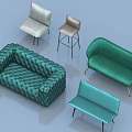 Modern Sofa Set With Green Upholstery Different Designs And Accent Chairs 3d model