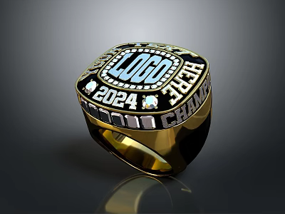 2024 CHAMP Gold Ring With Logo And Crystal Accents For Everyday Wear And Lifestyle 3d model
