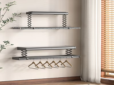 Modern Wall Mounted Shelves With Hangers For Home Interior Organization 3d model