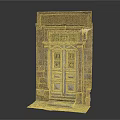 Vintage Wooden Entry Door With Decorative Stone Frame And Iron Grille Details