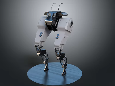 Intelligent Bipedal Robot With Mechanical Legs Sensors And White Blue Design On Blue Circular Platform 3d model
