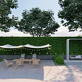 Outdoor Hanging Chair With White Frame Green Plant Background And Comfortable Cushions